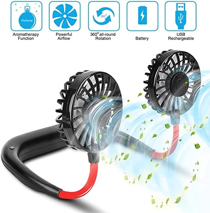 Portable Neck Fan - 360 Degree Rotation USB Rechargeable
