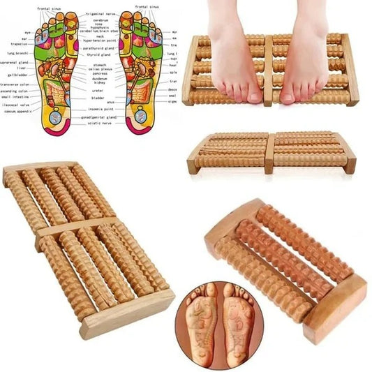 Traditional Wooden Roller Foot Massager for Relaxation