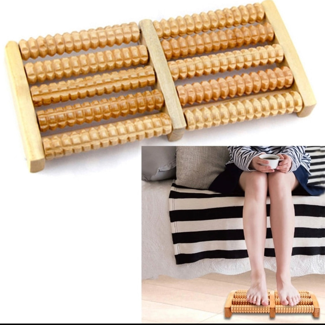 Traditional Wooden Roller Foot Massager for Relaxation