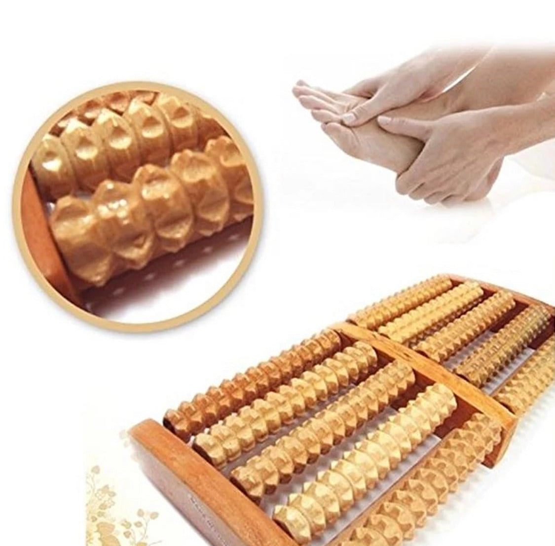 Traditional Wooden Roller Foot Massager for Relaxation