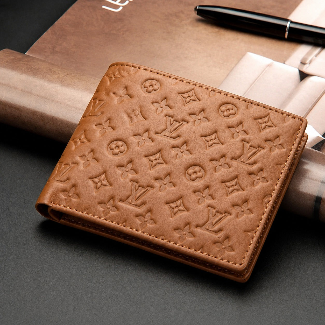 Men's Genuine Leather RFID Bifold Wallet - Light Brown, Gift Box