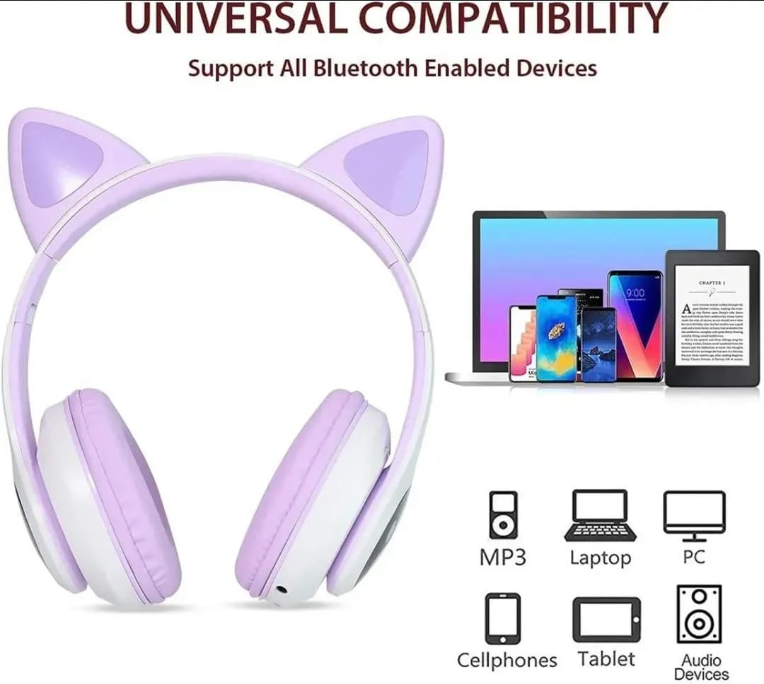 Cat Ear Wireless Bluetooth Headphones with RGB LED Lights