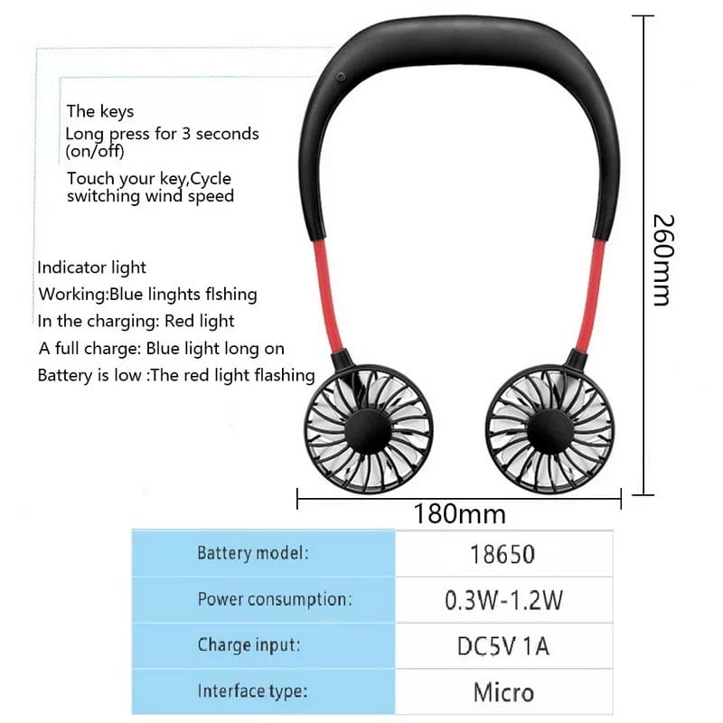 Portable Neck Fan - 360 Degree Rotation USB Rechargeable