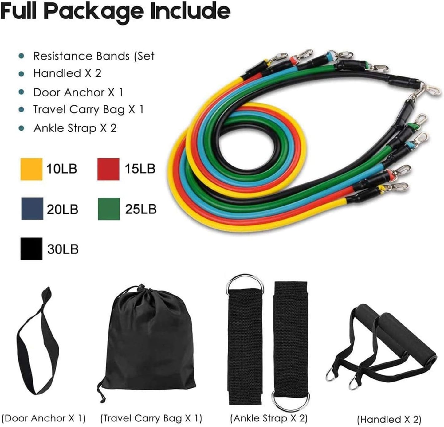 Resistance Bands Set - 11Pcs Latex Pull Rope with Anchor