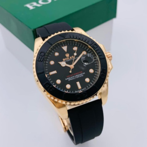 ( Golden ) Rolex Stylish Watch for Men Adjustable Rubber Strap | Heavy Master Lock | Steel Buzzle Working