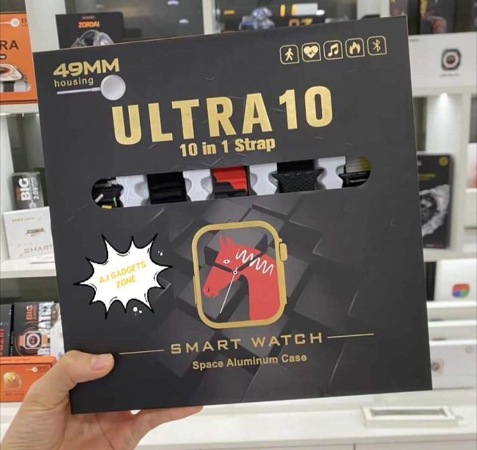 Ultra 10 Smart Watch | 10 in 1 Straps+Jelly Case | BT Calling | Super HD Display 49mm | Multi color straps & wireless charging (Random color) - Image 3