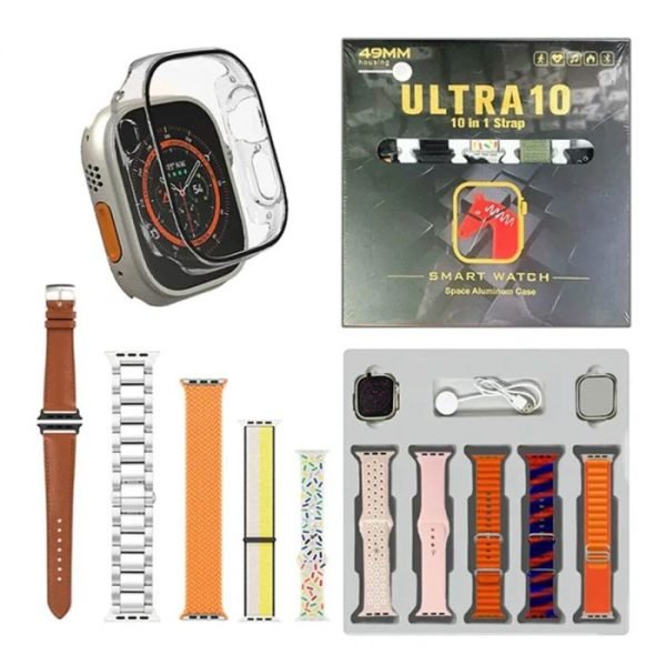 Ultra 10 Smart Watch | 10 in 1 Straps+Jelly Case | BT Calling | Super HD Display 49mm | Multi color straps & wireless charging (Random color) - Image 2